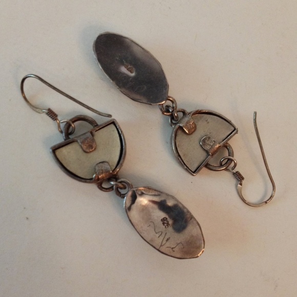 Druzy Quartz Roman Glass Earrings Sterling Silver Pierced Dangle Handcrafted - Picture 7 of 7